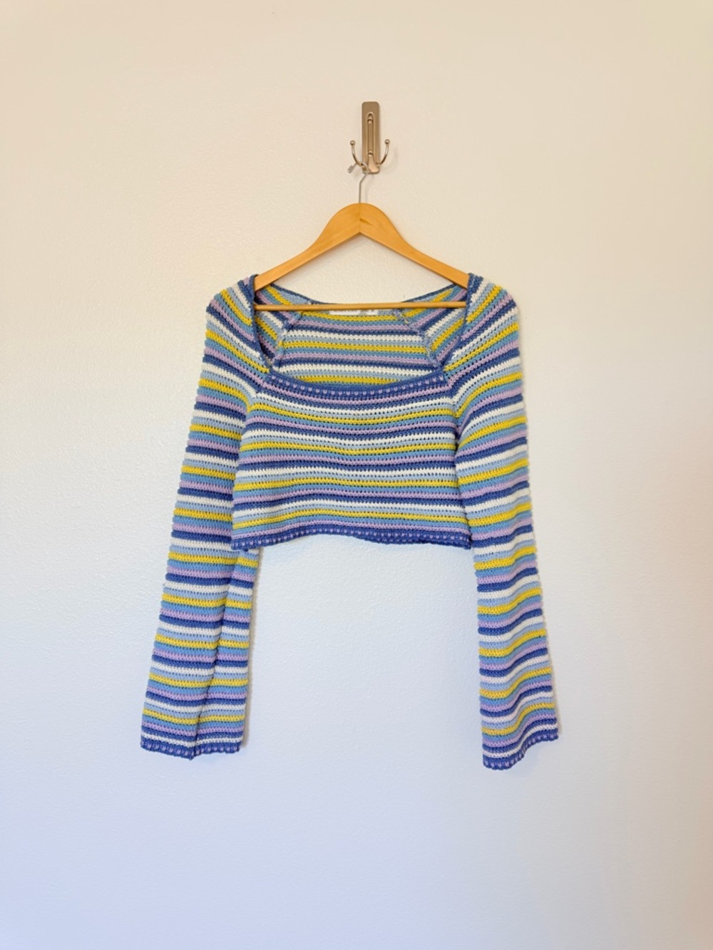 Altar’d State Striped Cropped Knit Top with bell sleeves